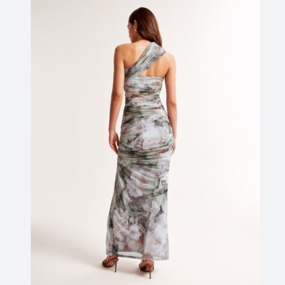 NWT Abercrombie Mesh Asymmetrical Off-The-Shoulder Draped Maxi Dress Small $120 - Picture 6 of 12